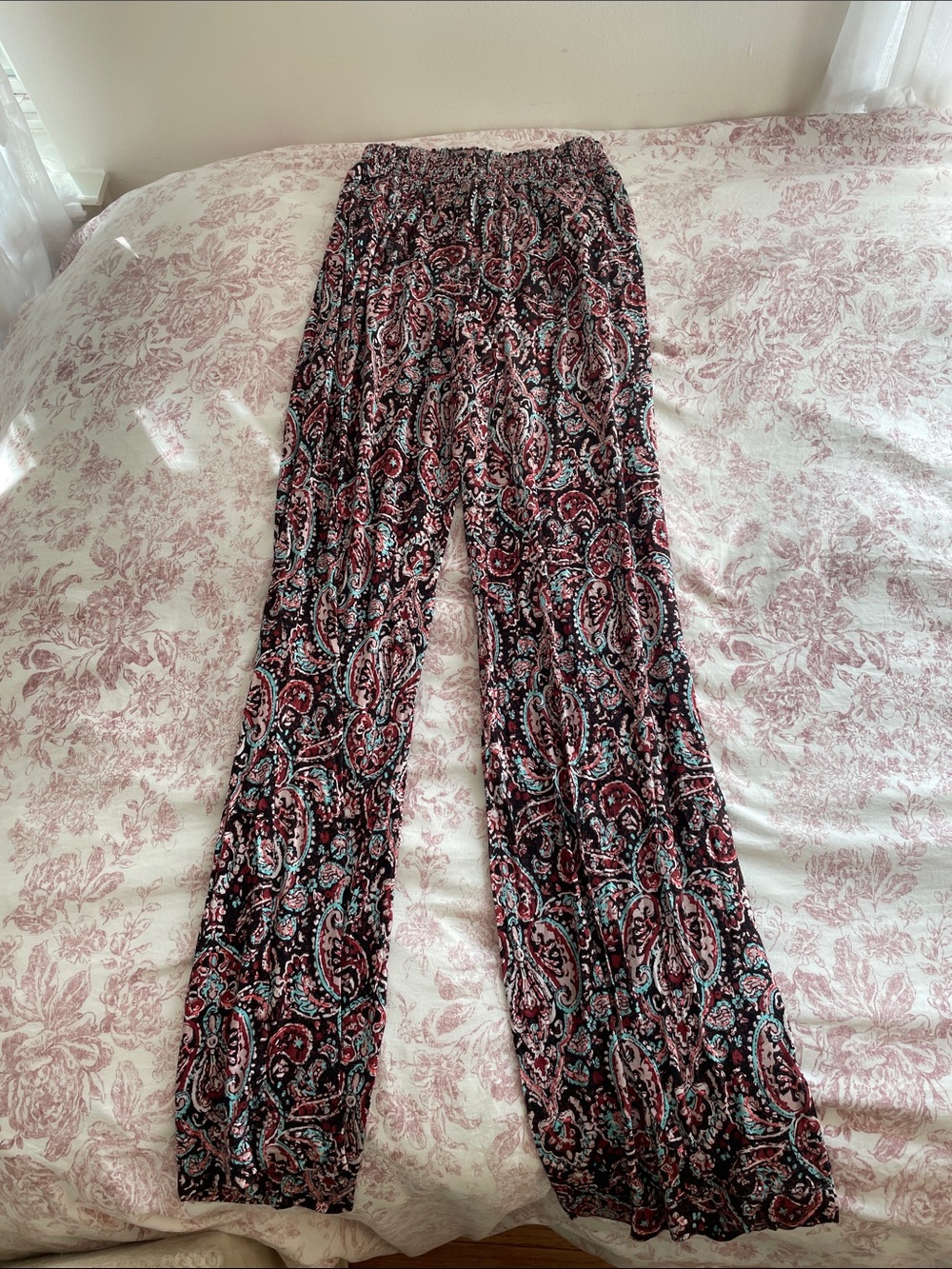 Mossimo Supply Co. Black & Pink Paisley Wide-Leg Pants